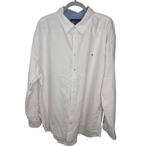 Tommy Hilfiger Men's Custom Fit Striped Button Down Shirt 3XL White Pink